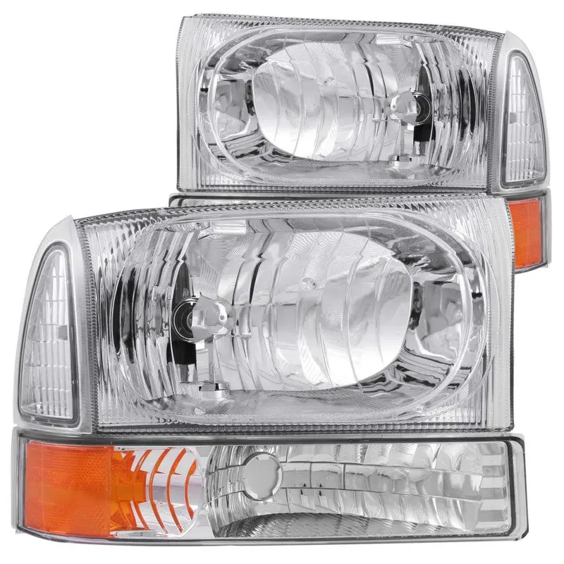 Anzo Chrome Crystal Headlight Assembly With Corner Lights For 2000–2004 Ford Excursion (2-Piece Set) 1