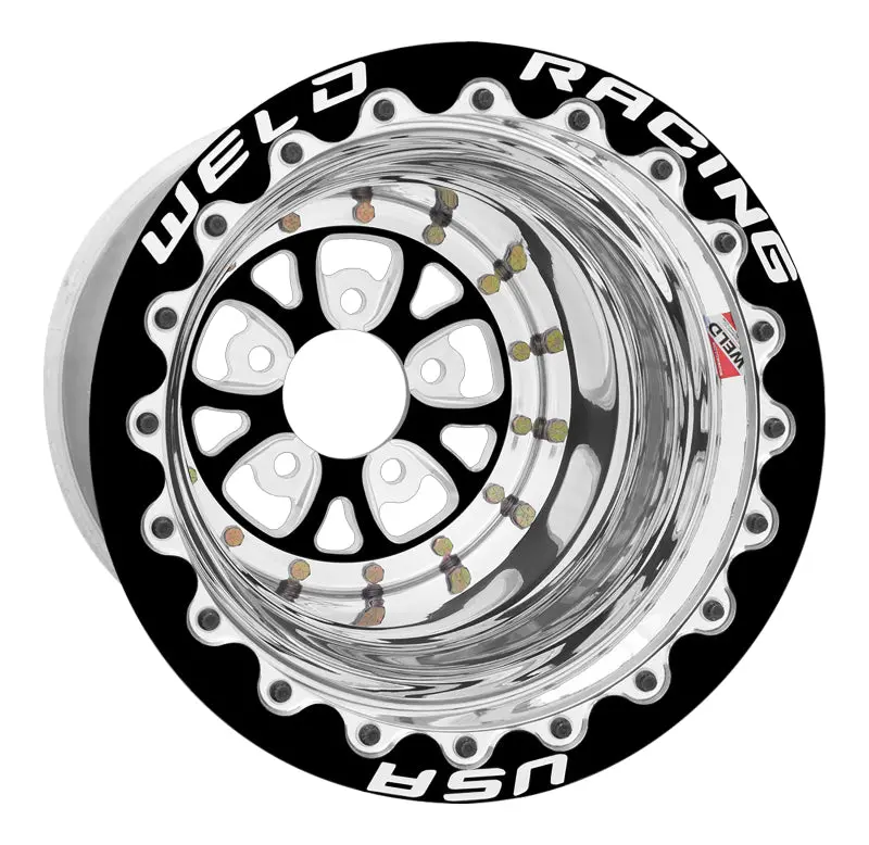 Weld V-Series 15X13 Black/Polished Double Beadlock Wheel – 5X5 Bolt Pattern, 6In Backspace 1