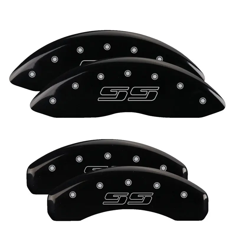 Mgp Engraved 4-Piston Caliper Covers – Front & Rear, Avalanche-Style, Stainless Steel With Black Finish And Silver Accent 1