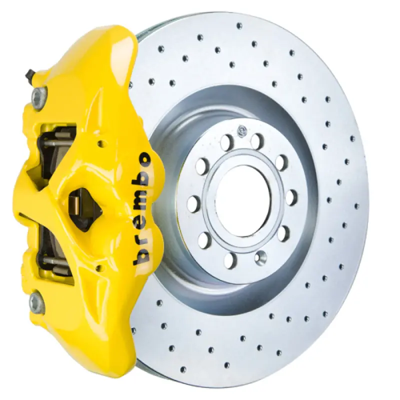Brembo Gt Big Brake Kit – Front, Drilled Rotors (345×30Mm), 4-Piston Calipers, Yellow Finish For 2007–2015 Audi Tt 2.0T/3.2L & Tts 1