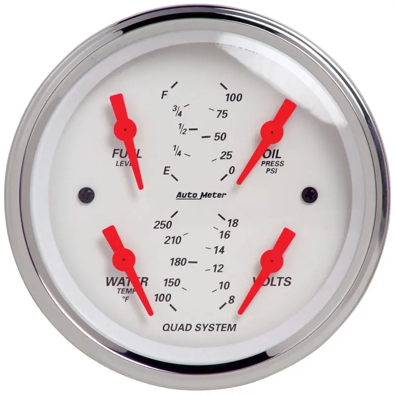 Autometer Arctic White 3-3/8" Quad Gauge Cluster: Oil Pressure & Coolant Temp With Dual Voltage & Resistance Compatibility 1